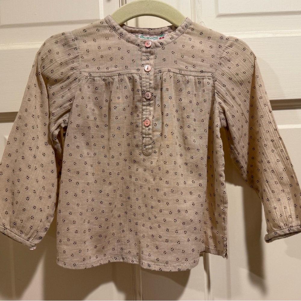 Bonpoint Beige Printed Blouse 18M